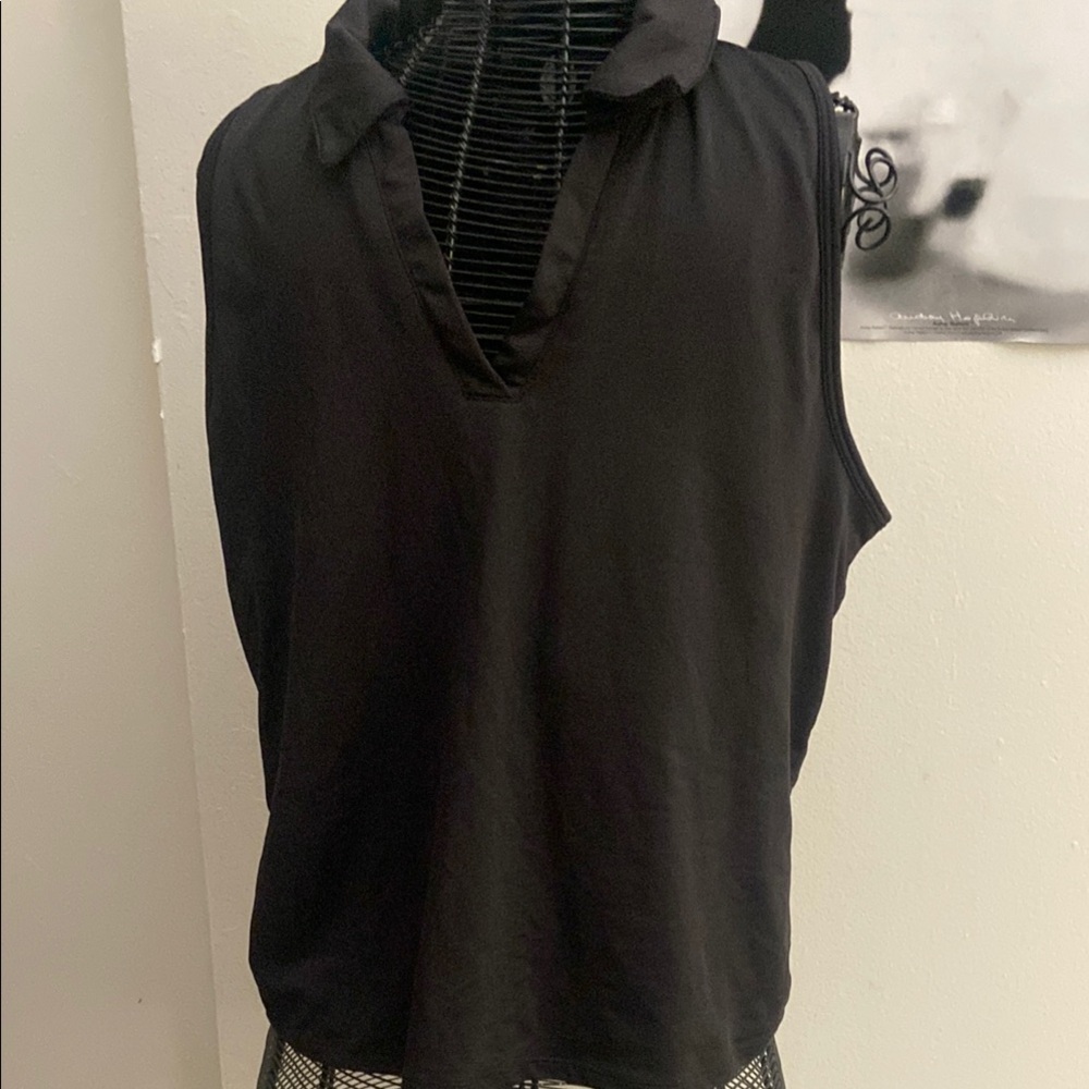 Kyodan Black Polo Collar Sleeveless Muscle Tee